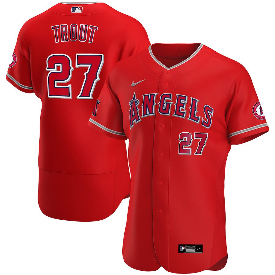 Mens Los Angeles Angels #27 Mike Trout Nike Red Alternate Authentic Player MLB Jerseys